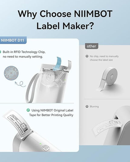 NIIMBOT Label Maker Machine D11 Label Printer Portable Wireless Connection Multiple Templates Available for Phone Easy to Use Office Home Organization USB Rechargeable