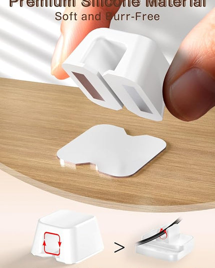 Maveek Magnetic Cable Clips, 5 Pack Square Cord Organizer with Magnets and Metal Plates, Silicone Cable Holders for USB C, HDMI, Ethernet, Charging Cords – Desk, Wall, Office & Car Use (White)