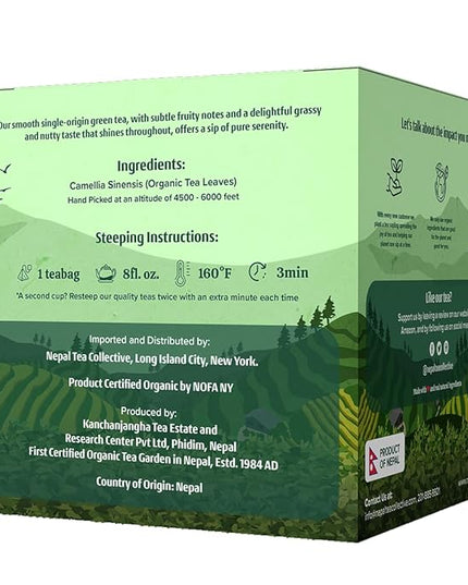 NEPAL TEA Organic Green Tea Bags from the Himalayas - 15 Pyramid Tea Bags, Single Origin from a Family Farm - Green Tea Bags with Loose Leaf Tea Inside (Himalayan Mist)