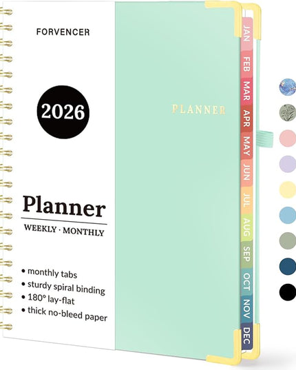 2026 Planner, Forvencer Calendar Planner Weekly and Monthly, Jan 2026-Dec 2026, 8.5" X 11", Hardcover Agenda Book, Daily Journal Organizer with Inner Pocket, Notebook for Office School, A4, Mint Green