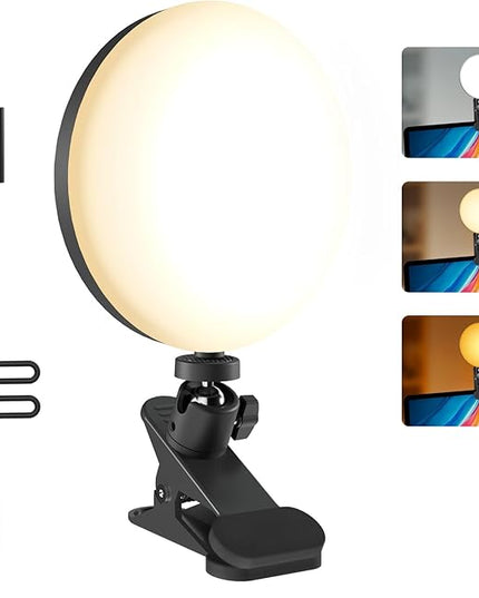 Light for Video Recording, 3 Color & 5 Brightness Video Light Clip on Desktop Monitor, Timer Setting with USB Plug Webcam Light for Meeting, Video Calls, Remote Working, Live Streaming - 6.3''