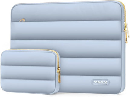 MOSISO 14 inch Laptop Case, 14 inch Puffy Laptop Sleeve Compatible with HP Lenovo Dell ASUS Acer, HP Stream, Dell Latitude, Lenovo IdeaPad, Polyester Horizontal Bag with Small Case, Baby Blue