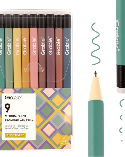 Grabie Erasable Gel Pens, 9 Colors Erasable Pens Multicolor, Make Mistakes Disappear, 0.6mm Medium Point Rollerball Tip Colored Pens for Drawing Writing Planner, Smooth Writing(Rustic Reverie)