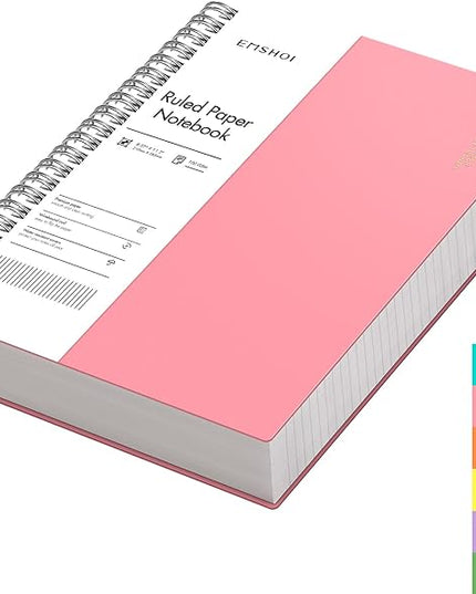 EMSHOI A4 Spiral Notebook College Ruled Lined Journal, 11.2" x 8.27", 300 Pages, 100gsm Thick Paper, Waterproof Softcover, Twin-Wire Binding, Sticky Notes, Pink