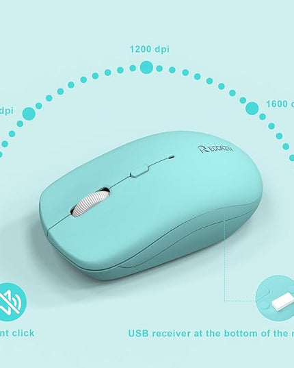 Wireless Keyboard and Mouse Combo, Full-Sized Quiet Wireless Keyboard and Adjustable DPI Mouse, 2.4GHz USB Receiver, Keyboard and Mouse for PC, Windows, Desktop, Laptop (Tiffany Blue and White-B)