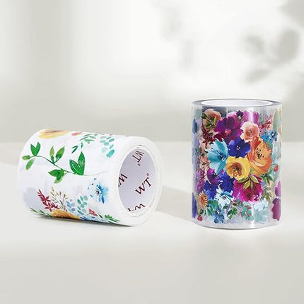 WT Pretty Florals Wide PET Tape, Single Roll, Original Designs, Floral Decorative Tape, Transparent Craft Tape for Bujo Planner & DIY Supplies, Watercolor Flowers
