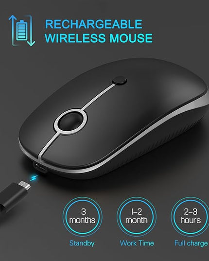 VssoPlor Type C Wireless Mouse, USB C MacBook Wireless Mouse Dual Mode Cordless Mice with USB and Type C Receiver Compatible with PC, Laptop, MacBook and All Type C Devices-Black and Silver