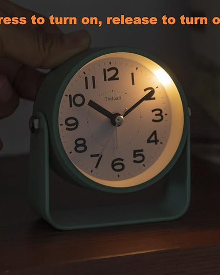 Tinload Analog Alarm Clock for Bedroom, Silent Non-Ticking Quartz Movement, Battery Operated with Snooze & On-Demand Light, Bedside Desk Table Clock, Ideal for Home, Office (Green)