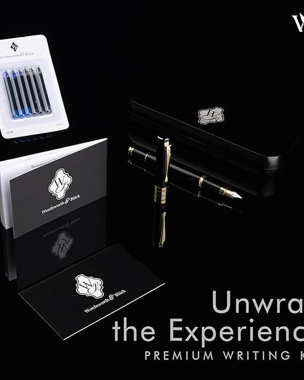 Wordsworth & Black Fountain Pen Set, Luxury Bamboo Wood - Medium Nib, Gift Case; Includes 6 Ink Cartridges, Ink Refill Converter -Journaling, Calligraphy, Drawing, Smooth Writing [Black Wood]