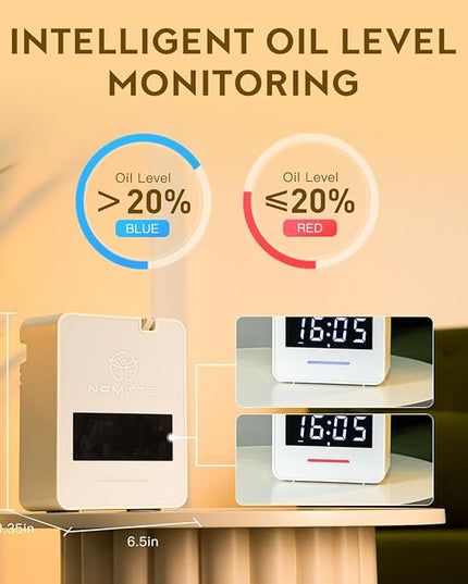 Namste Waterless Diffuser - HVAC System Essential Oil Diffuser with Clock - Whole House & Hotel Coverage 3000 Sq. Ft, 300ML Scent Machine Smart Oil Level Monitoring, Bluetooth Control, Cold Air Tech