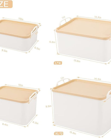 ANMINY 12PCS Plastic Storage Bins Containers with Lids, Large White Storage Organization Bins Boxes, Lidded Plastic Storage Baskets for Closet Shelves Drawers Desktop Home Office