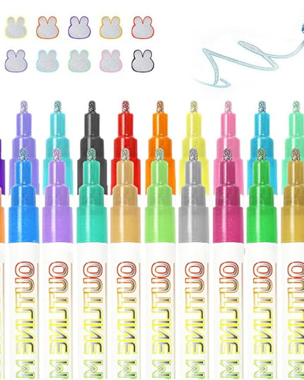 Dual-Line Highlighter, Double Line Outline Pen Sparkle Markers Colorful Art Pens for Writing, Scrapbooking, Coloring and, Journal Drawing, Greeting Cards (20 pcs)