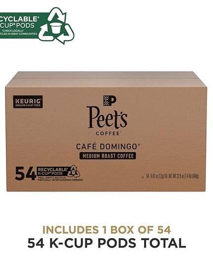 Peet's Coffee, Medium Roast Keurig K-Cup Pods, 100% Arabica Coffee - Café Domingo 54 Count (1 Box of 54 Pods)