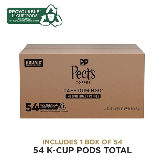 Peet's Coffee, Medium Roast Keurig K-Cup Pods, 100% Arabica Coffee - Café Domingo 54 Count (1 Box of 54 Pods)