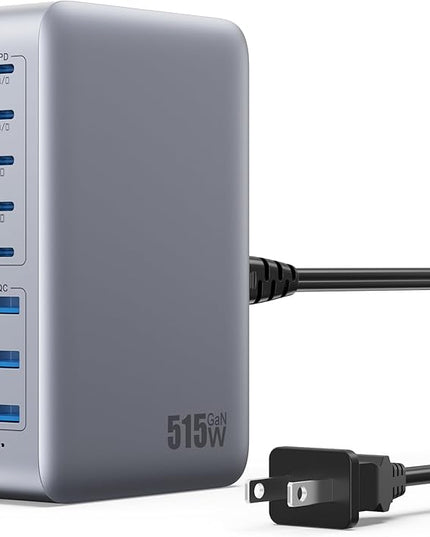 USB C Charger Block 515W[2025 Upgraded] GaN IV 8 Port Fast Charging Station Hub,Dual PD 100W USB C Laptop Charger Compatible with MacBook Pro/Air,iPad,iPhone 16/15,Galaxy S23/S24 Steam Deck Dell XPS