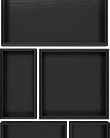Black Bamboo Bathroom Drawer Organizer, Wooden Kitchen Utensil Holder Set of 5, Stackable Junk Drawer Organizer Tray, Multi-Use Storage Bins Boxs Dividers for Home, Office, Clothing, Makeup, Jewelry