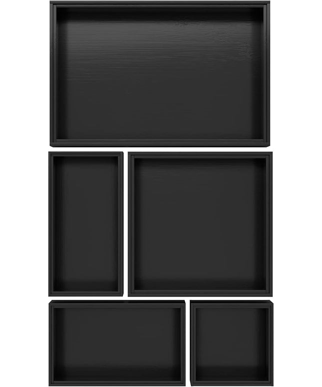 Black Bamboo Bathroom Drawer Organizer, Wooden Kitchen Utensil Holder Set of 5, Stackable Junk Drawer Organizer Tray, Multi-Use Storage Bins Boxs Dividers for Home, Office, Clothing, Makeup, Jewelry