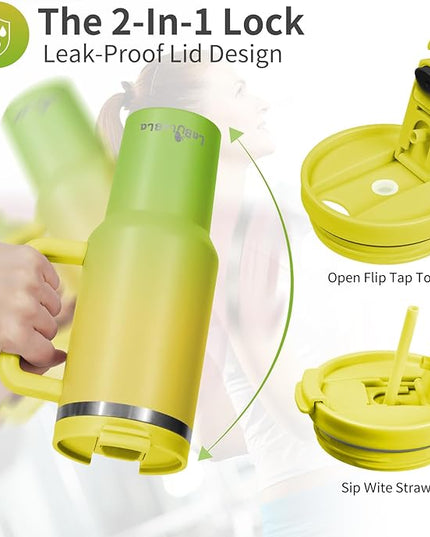 40oz Tumbler with Handle,Double Wall Vacuum Reusable Stainless Steel Insulated Water Bottle,With Leak Proof lid and Straw for Iced or Cold Beverages (Citrine)