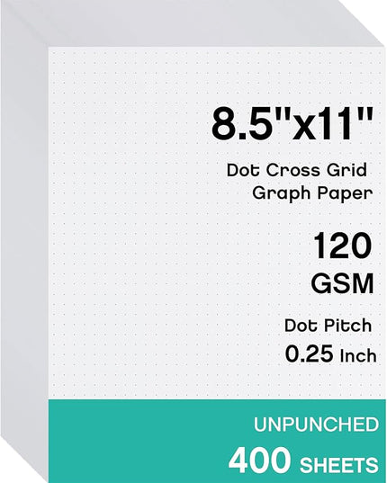 Sabary 400 Sheets Dot Cross Grid Graph Paper 8.5 x 11 Inches Letter Size Grid Paper Unpunched Refills Graph Paper Large Grid for Planning Bullet Journaling Thick Paper Smooth, White (Classic Style)