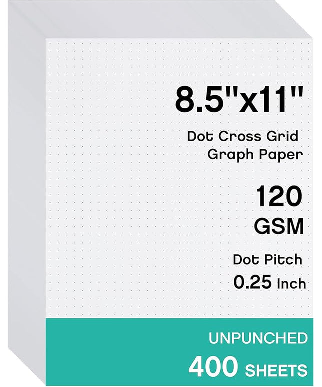 Sabary 400 Sheets Dot Cross Grid Graph Paper 8.5 x 11 Inches Letter Size Grid Paper Unpunched Refills Graph Paper Large Grid for Planning Bullet Journaling Thick Paper Smooth, White (Classic Style)