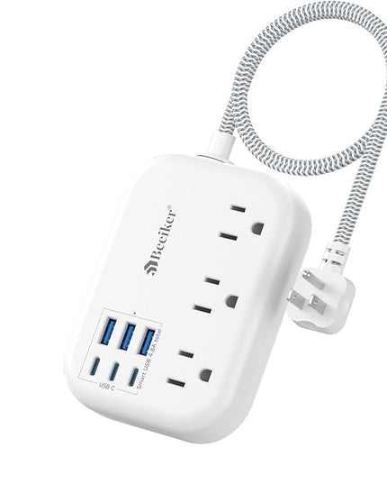 Short Extension Cord 1 Ft- 6 USB(3 USB C) Travel Power Strip with 24W USB Charging Station and 3 Outlets, 1Ft Small Flat Plug Extension Cord Surge Protector for Travel Home College Dorm 1625W