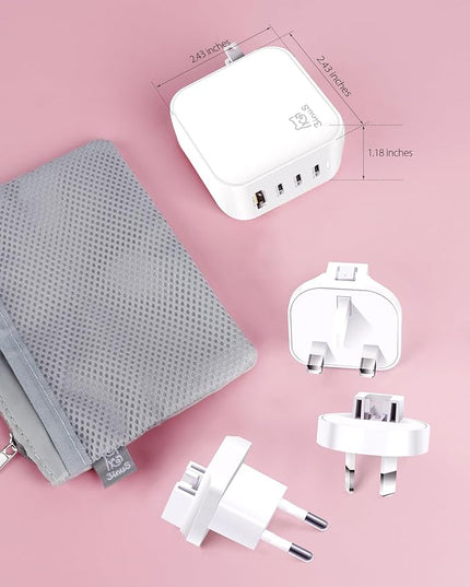 3inuS 100W USB C GaN Wall Charger for Smart Phone 17/16 Pro/Pro Max/Plus, Plug Foldable 4-Port PD USB-C Charger with Traveller Adapters, use for Tablet, Mac Book Laptops etc.