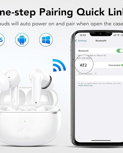 True Wireless Earbuds Bluetooth 5.3 Mic Noise Cancelling IPX7 Waterproof Hi-Fi Stereo Sound Long Battery 42H Playtime Auto Pairing for Android/Samsung/Apple iPhone Headphones pro,White