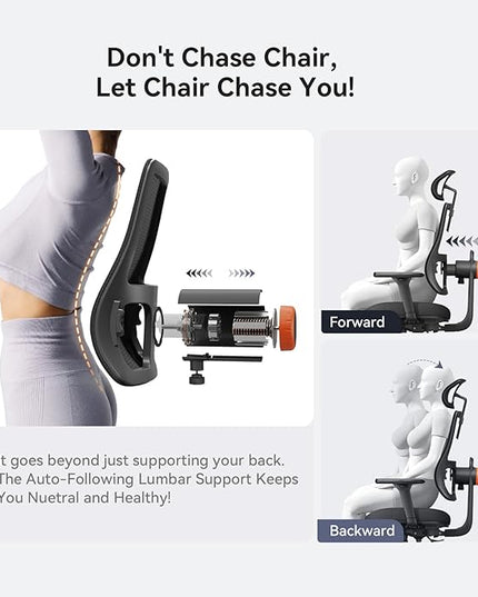 Newtral Ergonomic Home Office Chair-Office Desk Chair with Footrest, Auto-Following Backrest & Headrest, 4D Armrests, 96°-136° Recline (Black, with Laptop Table + 2D Headrest)