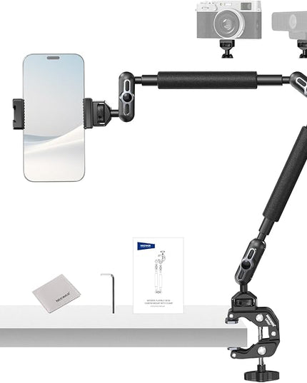 NEEWER Magic Arm Camera Mount, Overhead Desk Phone Mic Stand Holder, 22" Articulating Boom Arm C Clamp 1/4" 3/8" Threads for ARRI for Microphone Webcam Action Camera Video Light, Cleaning Cloth, UA057