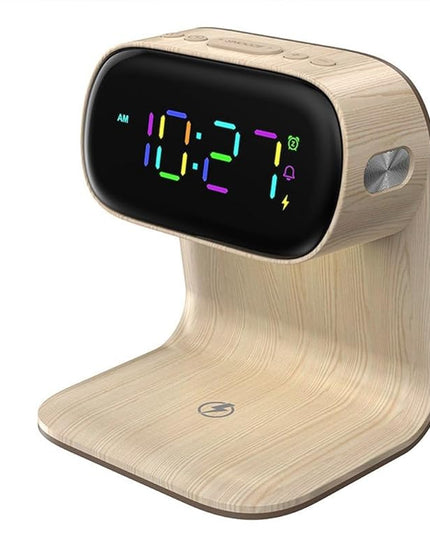 AYI 3in1 Multi-Functional Wireless Charging Alarm Clock Smart Night Light Qi Charger LED Digital Clock Adjustable Light 15W Fast Wireless Charging for All Qi Phone and TWS Headphone Pro Wood Color