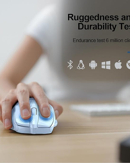 TECKNET Wireless Mouse (2.4G & BT5.0/3.0) Silent 4800 DPI Computer USB A & Bluetooth Mouse 6 Buttons, Wide Compatibility - Lightblue