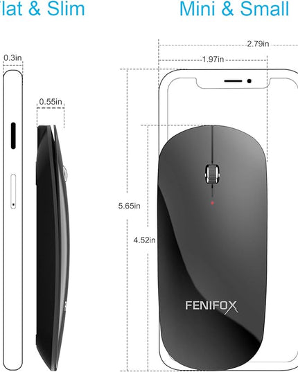 FENIFOX Wireless Bluetooth Mouse, Ultra-Thin Flat and Slim Silent USB-C Rechargeable Travel Mini Portable Mouse for Mac iPad Laptop MacBook Tablet Chromebook - Black