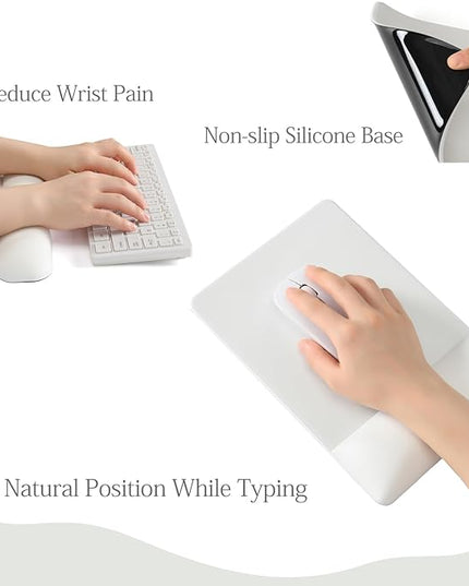 UnivoColors Design-Wave Set of Keyboad Wrist Rest & Mouce Pad,Artificial Sheepskin+Memory Foam+Ergonomic+Anti-Slip Gel, Resilience Support During Work and Gaming,Keyboard Accessory,White