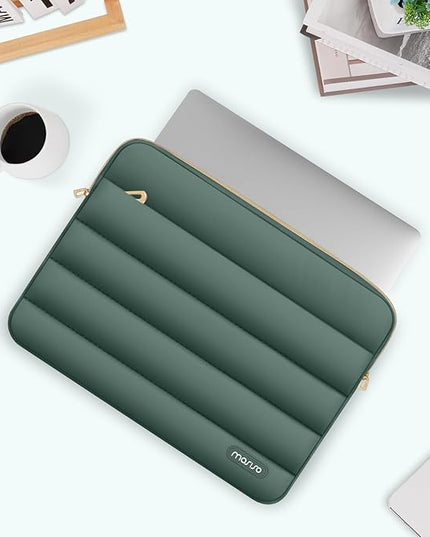 MOSISO 15-15.6 inch Laptop Case, 16 inch Puffy Laptop Sleeve Compatible with MacBook Pro 16, HP Dell ASUS Acer Toshiba Lenovo Notebook Computer, Polyester Horizontal Bag with Small Case, Emerald Green