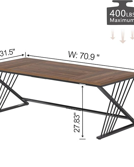 FOLUBAN 70.9" Computer Desk with Z-Shaped Legs, Large PC Desk for Home Office, Industrial Writing Desk, 2 Person Executive Workstation Study Table for Bedroom, Rustic Walnut