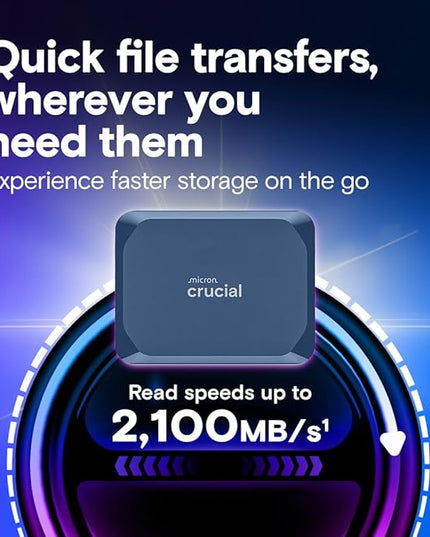 Crucial X10 8TB Portable SSD, Up to 2,100MB/s, USB 3.2 USB-C, External Solid State Drive, Compatible with Windows, Mac & Android, Durable Storage for Games, Photos & Files, Blue - CT8000X10SSD9-02