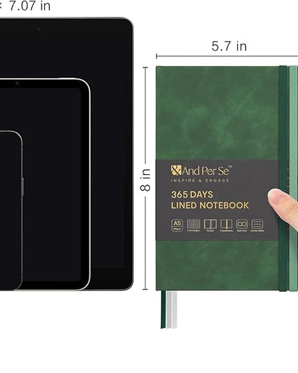 &And Per Se Lined Journal Notebook, 365 Pages, A5, 5.7'' x 8'' 100GSM Thick Paper, Journals for Writing, Hardcover Notebooks for Women Men (Green)