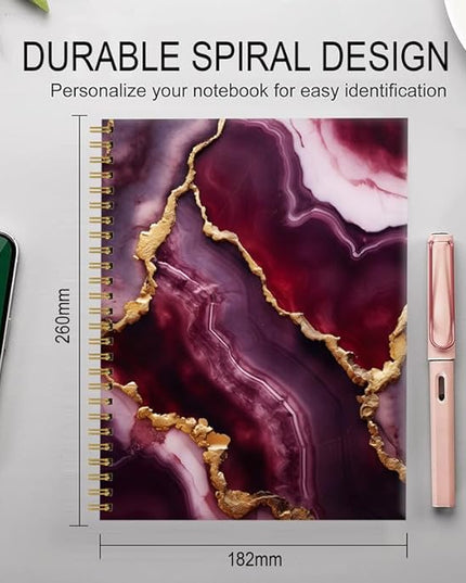 Spiral Journal Notebook for Women,A5 College Ruled Notebooks 6"x 8.4", 120 Pages (60 Sheets) Lined Journal with Premium Thick Paper,Perfect for School Office Home(Red Gold Marble)