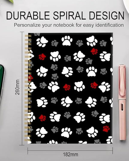 Spiral Journal Notebook for Women,A5 College Ruled Notebooks 6"x 8.4", 120 Pages (60 Sheets) Lined Journal with Premium Thick Paper,Perfect for School Office Home(Cute Dog Paws Animal)
