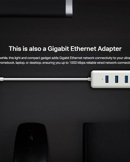TP-Link UE330C USB-C 3.0 to Ethernet Adapter | Portable 3-Port USB-A 3.0 Hub w/ 1 Gigabit RJ45 Ethernet Port | Laptop Network Adapter | Plug & Play | Supports Win 7/8/8.1/10/11, Mac OS X (10.9-10.15)