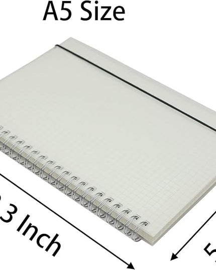 Yansanido Spiral Notebook, 3 Pcs A5 Thick Plastic Translucent Frosting Hardcover Graph Paper 80 Sheets -160 Pages Journals for Study and Notes (A5 5.7" x 8.3"- Grid 3pcs)