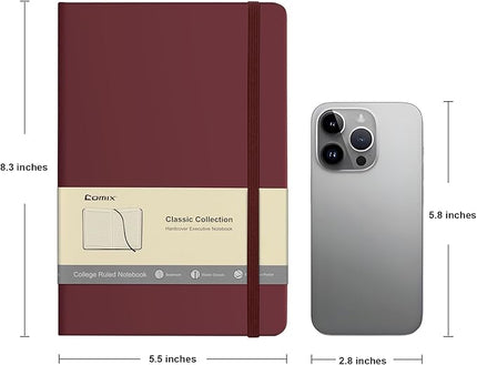 Comix Lined Journal Notebook for Women Men, Journaling Notebooks for Office School Home, Burgundy, 240 Pages, 5.5" x 8.3", College Ruled, A5, Hardcover