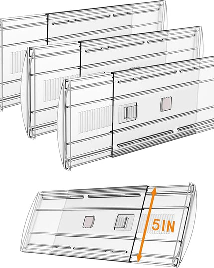 3 Pack Adjustable Heavy-Duty Drawer Dividers for Clothes,5" High Expandable From 13-21" Clear Drawer Organizers, PC Plastic Separators for Dresser/Bedroom/Bathroom/Kitchen/Office Storage