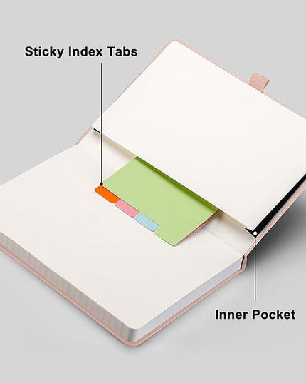RETTACY Lined Journal Notebook, 192 Numbered Pages, A5 Medium Size (5.7'' x 8.3''), for Men & Women, Journaling, Writing, Work & Office, Leather Hardcover, 100 GSM Thick Paper (Rose Gold)