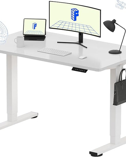 FLEXISPOT EN1 One-Piece Standing Desk, 48"x24" Seamless Desktop Electric Height Adjustable for Home Office, Study Rooms & Multi-Device Workstations, White(White Frame)
