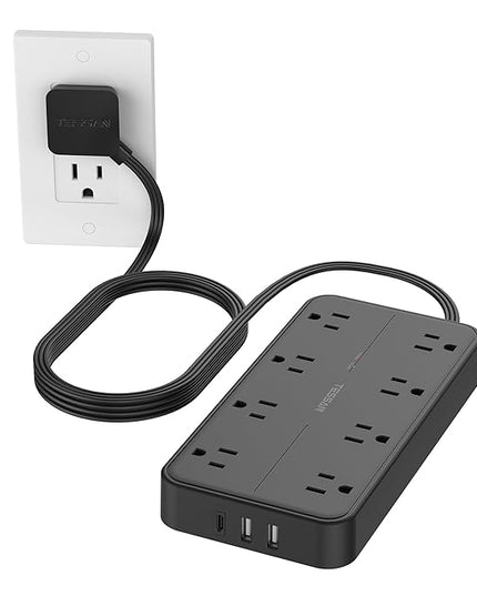Surge Protector Power Strip, TESSAN Flat Plug Extension Cord with 8 Outlets 3 USB Ports(1 USB C), 1080 Joules Protection, 6 Ft, Wall Mountable Charging Station for Home Office Dorm Room Essentials