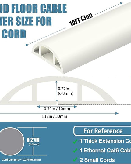 Floor Cord Covers for Wires 10FT Cable Hider Wire Cover Self Adhesive Cord Hider Floor for Offices, Homes, Workshops, Warehouses Cable Cavity 0.39" W x 0.27" H
