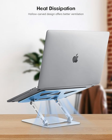 Adjustable Laptop Stand for Desk,Portable Laptop Stand Holder and Riser,Foldable Aluminum Notebook Computer Stands for MacBook Air Pro HP Lenovo Dell Samsung, 10-15.6 inch (Sky Blue-Silver)