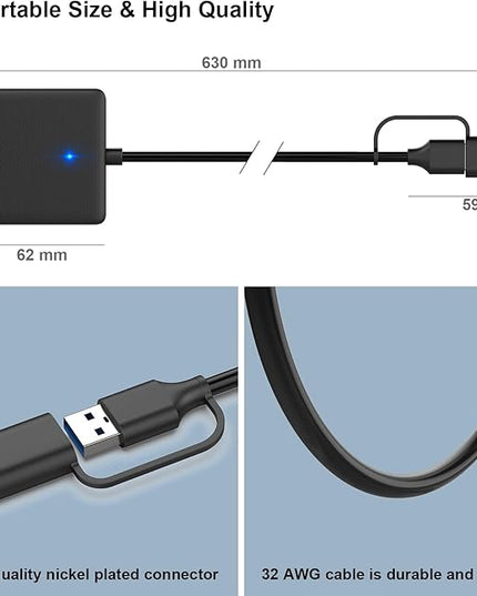 Memory Card Reader, BENFEI 4in1 USB 3.0 and USB-C to SD Micro SD MS CF Card Reader Adapter, 4 Cards Simultaneously Read and Write, Compatible with iPhone 15 Series, MacBook Pro/Air 2023, and More