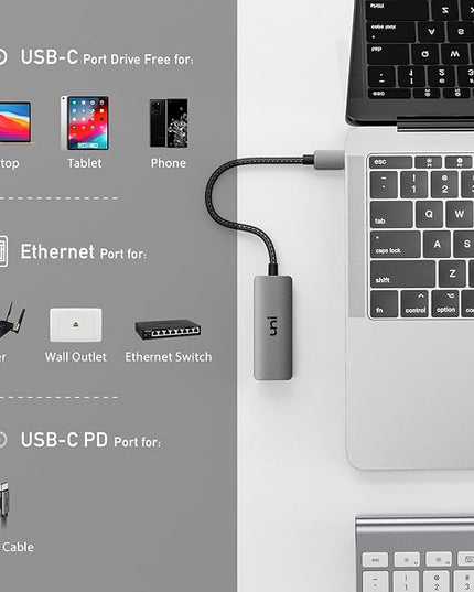 uni USB C to Ethernet Adapter with 100W Charging Port, RJ45 to USB C 1Gbps Type-C Gigabit Ethernet LAN Network Adapter Power Delivery PD for Laptop, MacBook Pro/Air, Dell XPS, Chromebook, Surface book